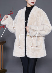 Apricot Warm Mink Velvet Coats Tasseled Button Down Winter