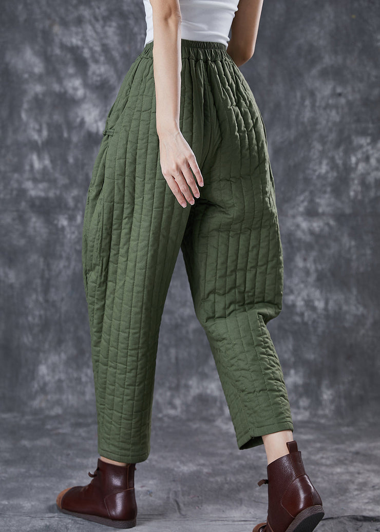 Army Green Fine Cotton Filled Harem Pants Oversized Oriental Winter