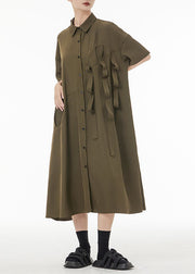 Army Green Patchwork Cotton Shirt Dresses Oversized Original Design Summer