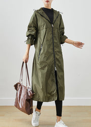 Army Green Spandex Trench Cinched Drawstring Fall