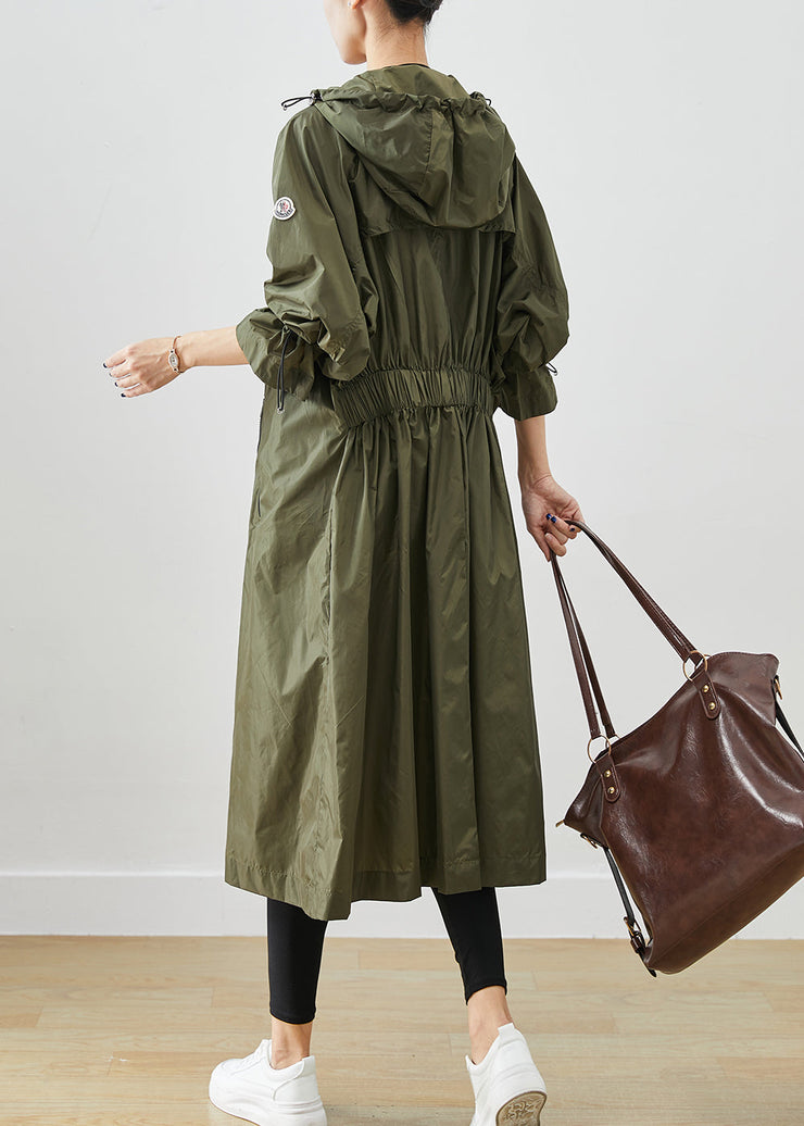 Army Green Spandex Trench Cinched Drawstring Fall