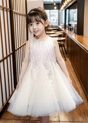 Art Apricot O-Neck Patchwork Tulle Girls Long Dress Sleeveless