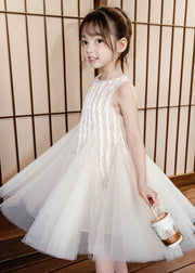 Art Apricot O-Neck Patchwork Tulle Girls Long Dress Sleeveless