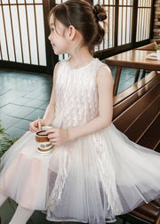 Art Apricot O-Neck Patchwork Tulle Girls Long Dress Sleeveless