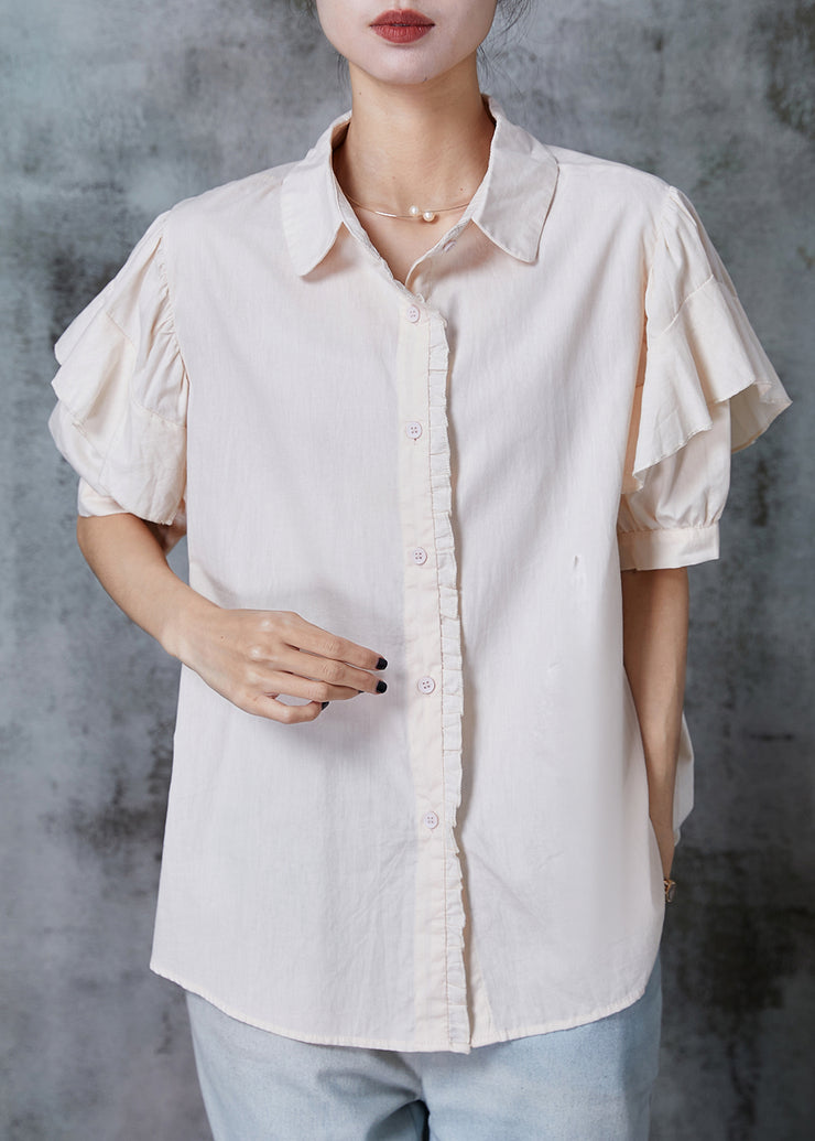 Art Apricot Ruffled Cotton Shirt Top Petal Sleeve