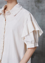 Art Apricot Ruffled Cotton Shirt Top Petal Sleeve