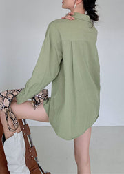 Art Army Green Wrinkled Patchwork Cotton Shirt Tops Spring