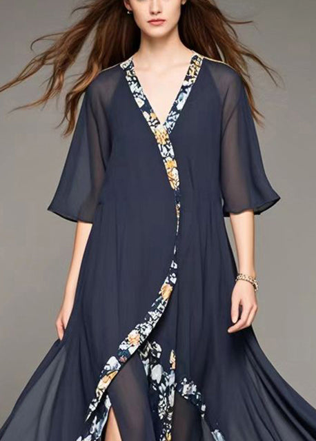 Art Black Asymmetrical Patchwork Chiffon Long Dresses Summer