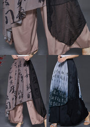 Art Black Asymmetrical Patchwork Chiffon Pants Skirt Summer