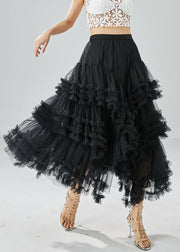 Art Black Asymmetrical Patchwork Ruffled Tulle Beach Skirts Summer