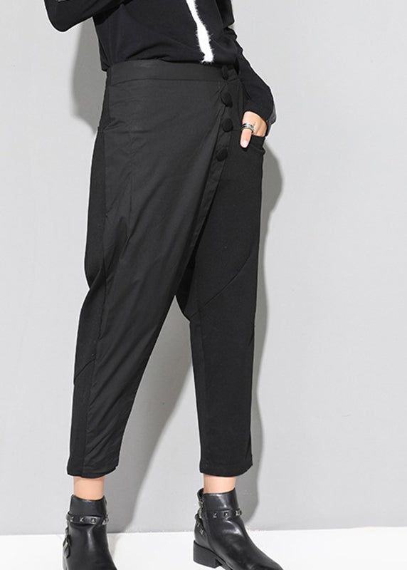 Art Black Asymmetrical Pockets Patchwork Harem Pants Fall