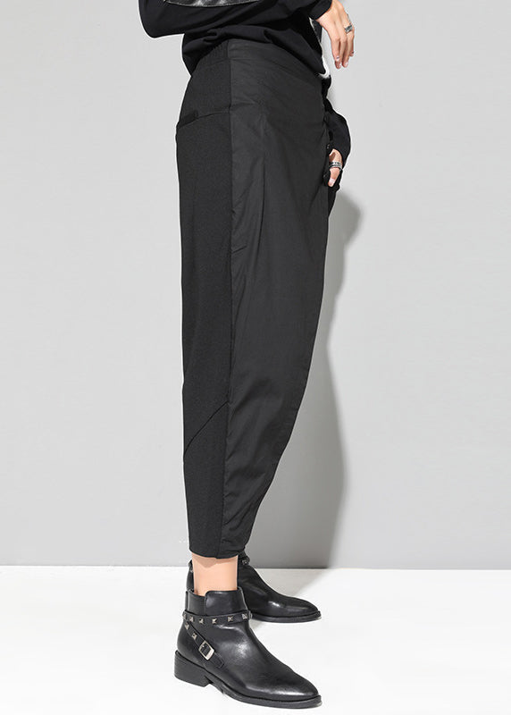 Art Black Asymmetrical Pockets Patchwork Harem Pants Fall