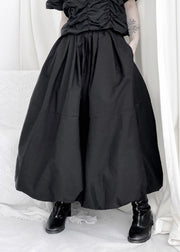 Art Black Elastic Waist Pockets Cotton Lantern Skirt Fall