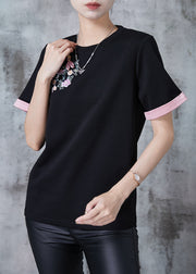 Art Black Embroideried Chinese Button Cotton Tank Tops Summer