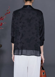 Art Black Embroideried Chinese Button Tassel Silk Cardigan Fall