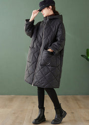 Art Black Hooded Pockets Zippered Patchwork Fine Cotton Filled Coats Winter