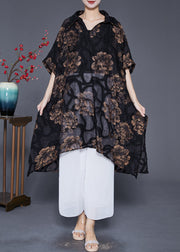 Art Black Oversized Asymmetrical Print Silk Long Smock Summer