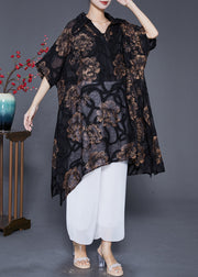 Art Black Oversized Asymmetrical Print Silk Long Smock Summer