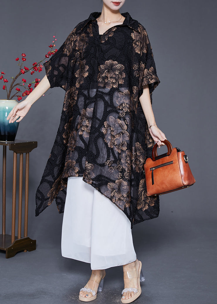 Art Black Oversized Asymmetrical Print Silk Long Smock Summer