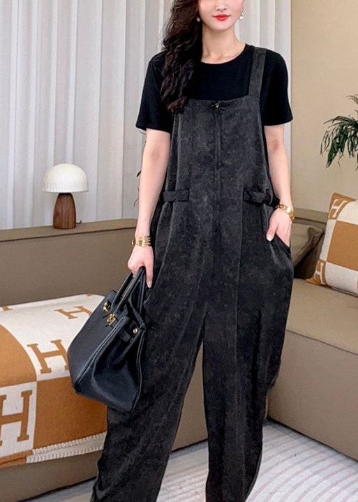 Art Black Oversized Cotton Jumpsuits Two Piece Set Summer