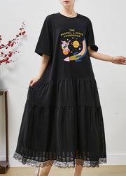 Art Black Oversized Patchwork Cotton Holiday Dress Summer