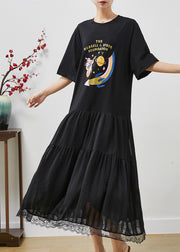 Art Black Oversized Patchwork Cotton Holiday Dress Summer