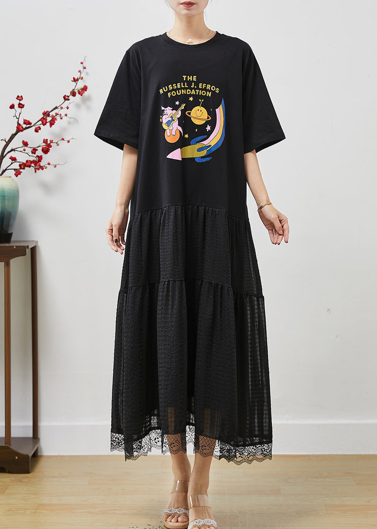 Art Black Oversized Patchwork Cotton Holiday Dress Summer