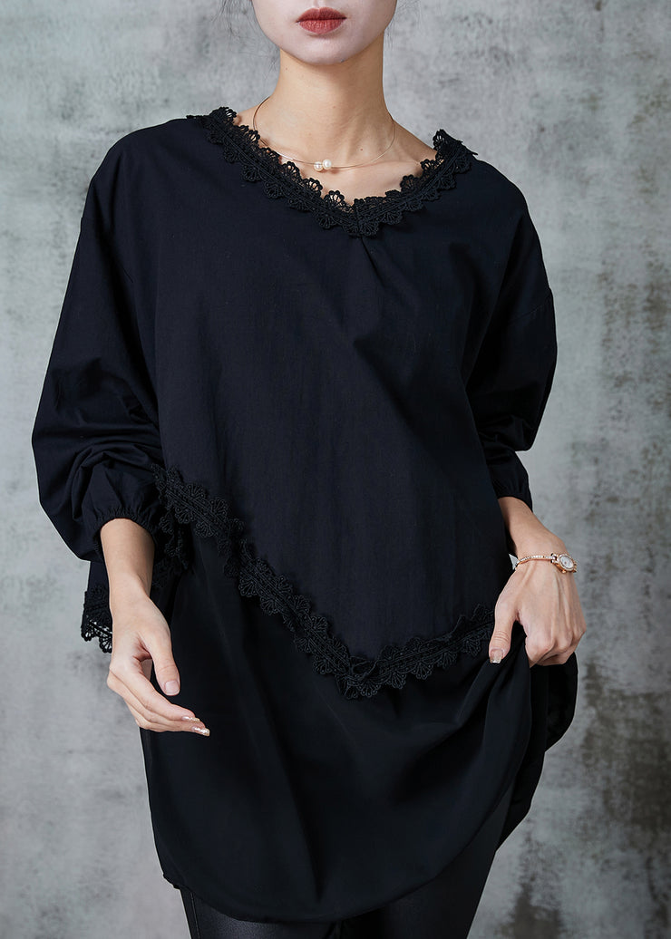 Art Black Oversized Patchwork Cotton Shirt Tops Summer