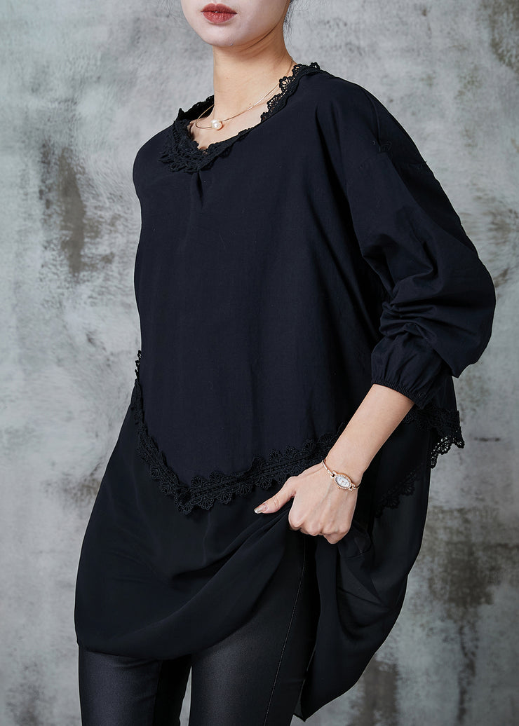 Art Black Oversized Patchwork Cotton Shirt Tops Summer