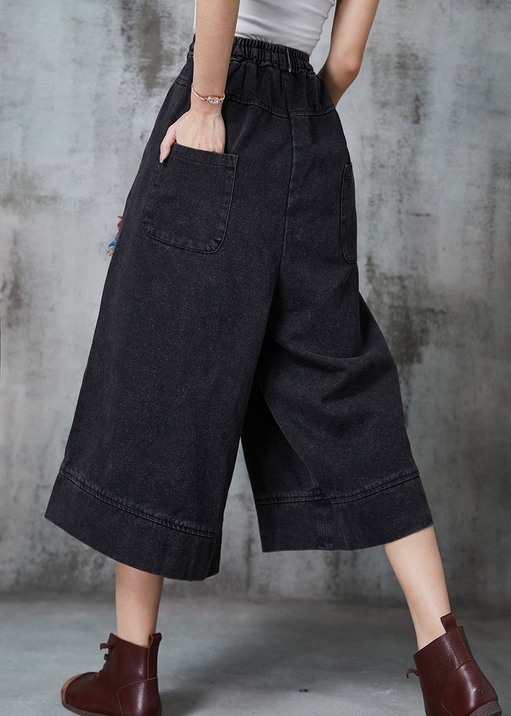 Art Black Oversized Patchwork Denim Wide Leg Pants Summer