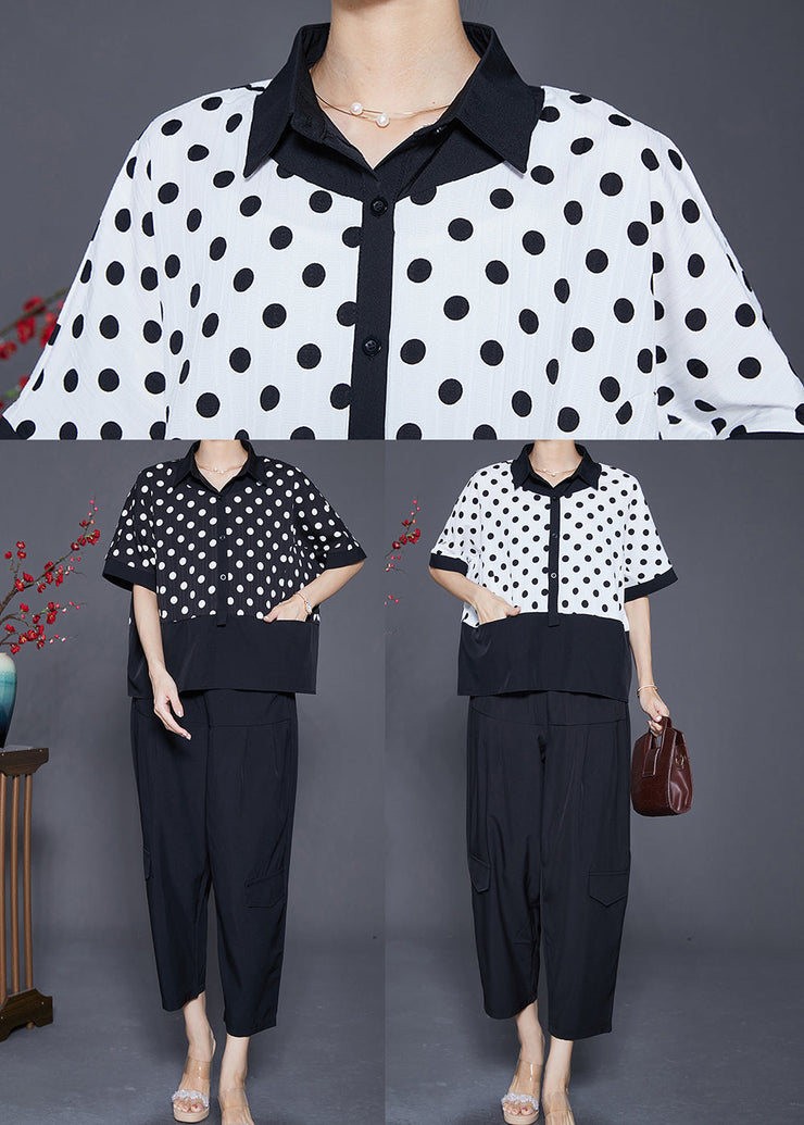 Art Black Peter Pan Collar Patchwork Circle Print Cotton Two Piece Set Summer