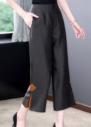 Art Black Pockets Patchwork High Waist Wide Leg Pants Fall