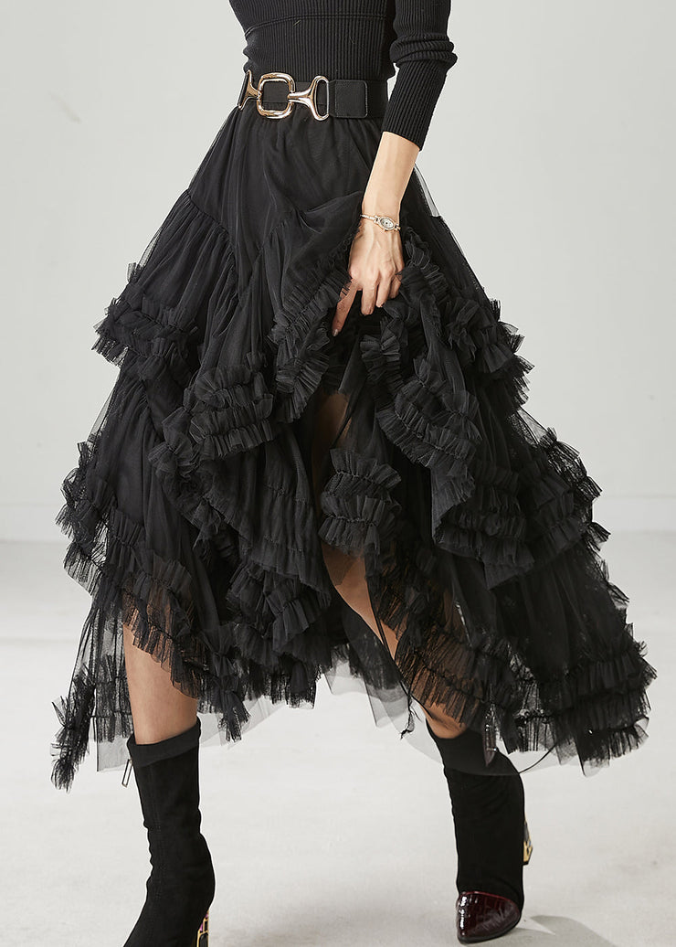 Art Black Ruffled Exra Large Hem Tulle Skirts Spring