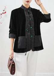 Art Black Tasseled Patchwork Jacquard Silk Velour Coats Fall