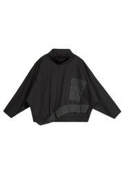 Art Black Turtleneck Patchwork Pockets Pullover Batwing Sleeve