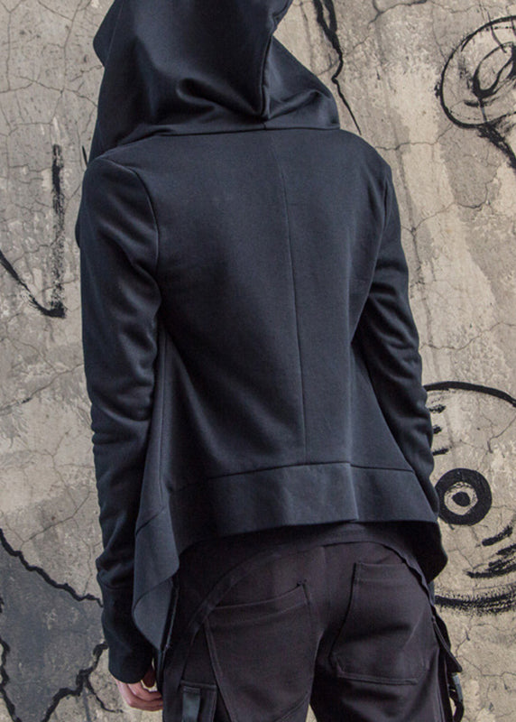 Art Black Zip Up Cotton Hoodie Coat Long Sleeve