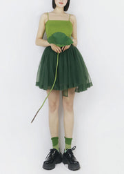 Art Blackish Green Asymmetrical Design Tulle Spaghetti Strap Dress Summer