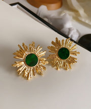 Art Blackish Green Copper Overgild Sunflower Stud Earrings