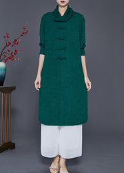 Art Blackish Green Turtle Neck Jacquard Chinese Button Dresses Spring