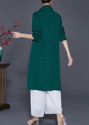 Art Blackish Green Turtle Neck Jacquard Chinese Button Dresses Spring