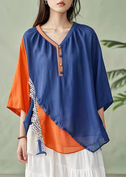 Art Blue Dot Ruffled Patchwork Shirt Fall