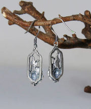 Art Blue Lotus Patchwork Silver Drop Earrings