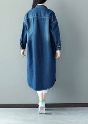 Art Blue Oversized Patchwork Applique Cotton Denim Trench Spring