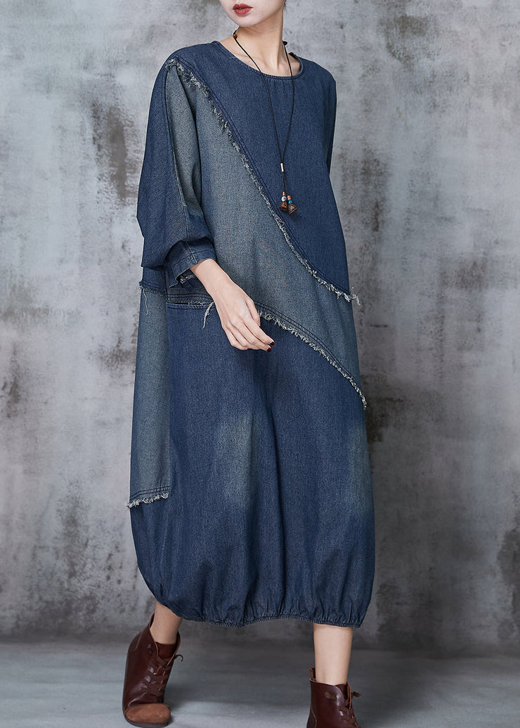 Art Blue Oversized Patchwork Denim Holiday Dress Spring