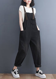 Art Blue Pockets Patchwork Denim Strap Jumpsuits Spring