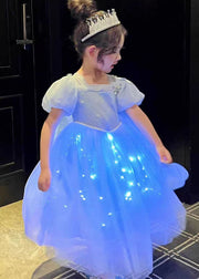 Art Blue Wrinkled Sequins Patchwork Tulle Kids Girls Princess Dresses Summer