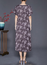 Art Chocolate Cinched Print Silk Party Dress Summer