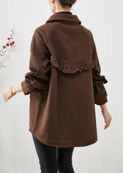 Art Chocolate Ruffled Patchwork Woolen Jacket Fall