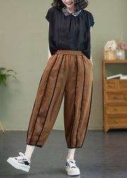 Art Coffee Elastic Waist Oversized Patchwork Linen Harem Pants Summer