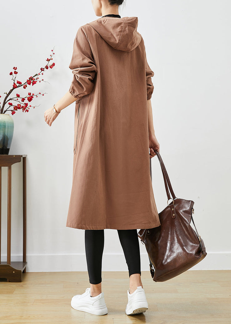 Art Coffee Hooded Pockets Cotton Trench Coats Fall